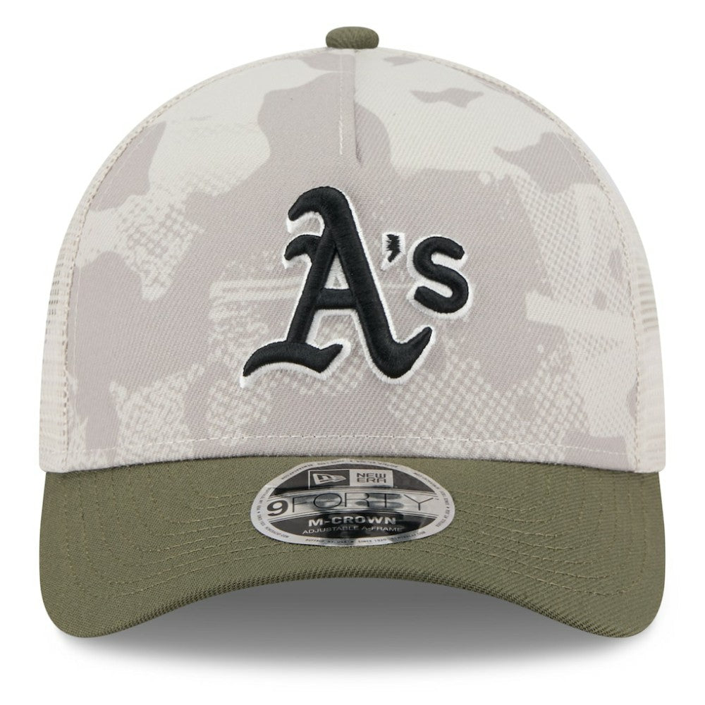 Athletics 2025 Armed Forces Day 9FORTY M-Crown A-Frame Adjustable Hat - Light Beige/Olive | New Era