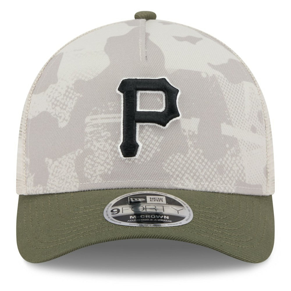 Pittsburgh Pirates 2025 Armed Forces Day 9FORTY M-Crown A-Frame Adjustable Hat - Light Beige/Olive | New Era