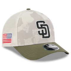 San Diego Padres 2025 Armed Forces Day 9FORTY M-Crown A-Frame Adjustable Hat - Light Beige/Olive | New Era