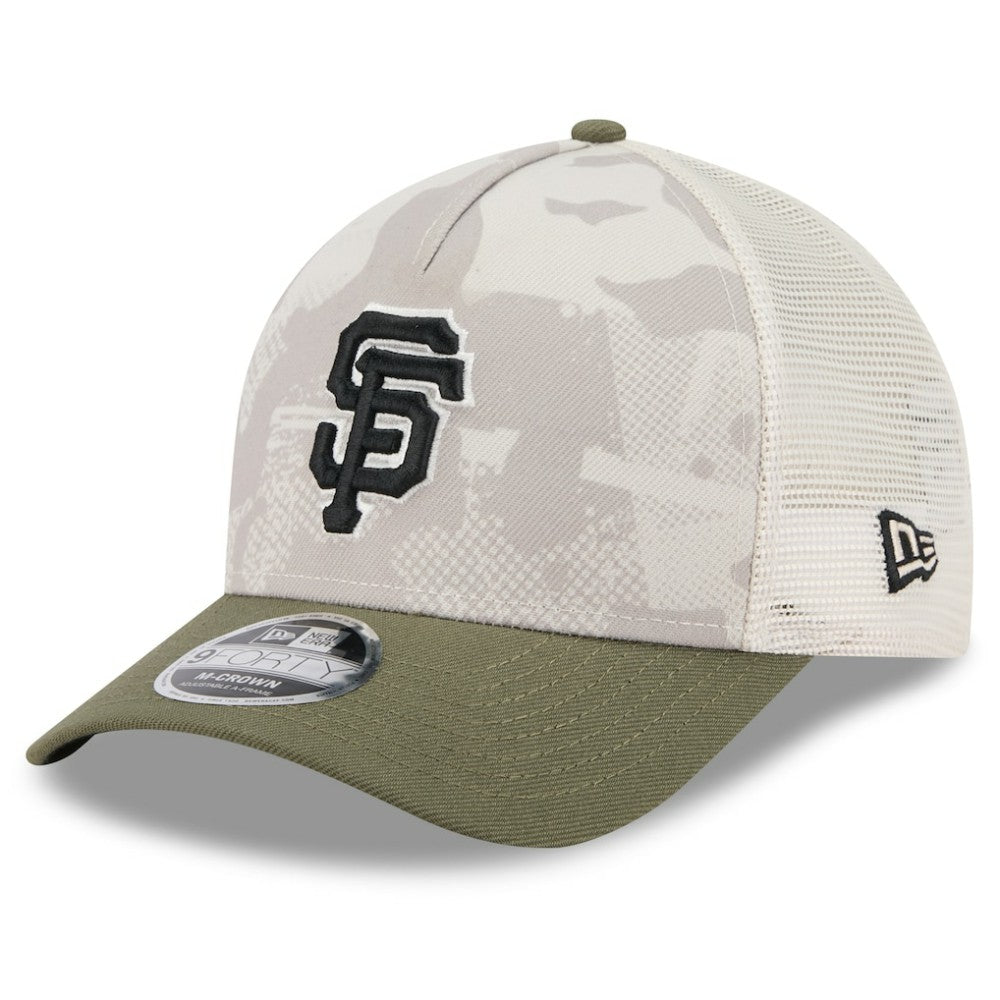 San Francisco Giants 2025 Armed Forces Day 9FORTY M-Crown A-Frame Adjustable Hat - Light Beige/Olive | New Era