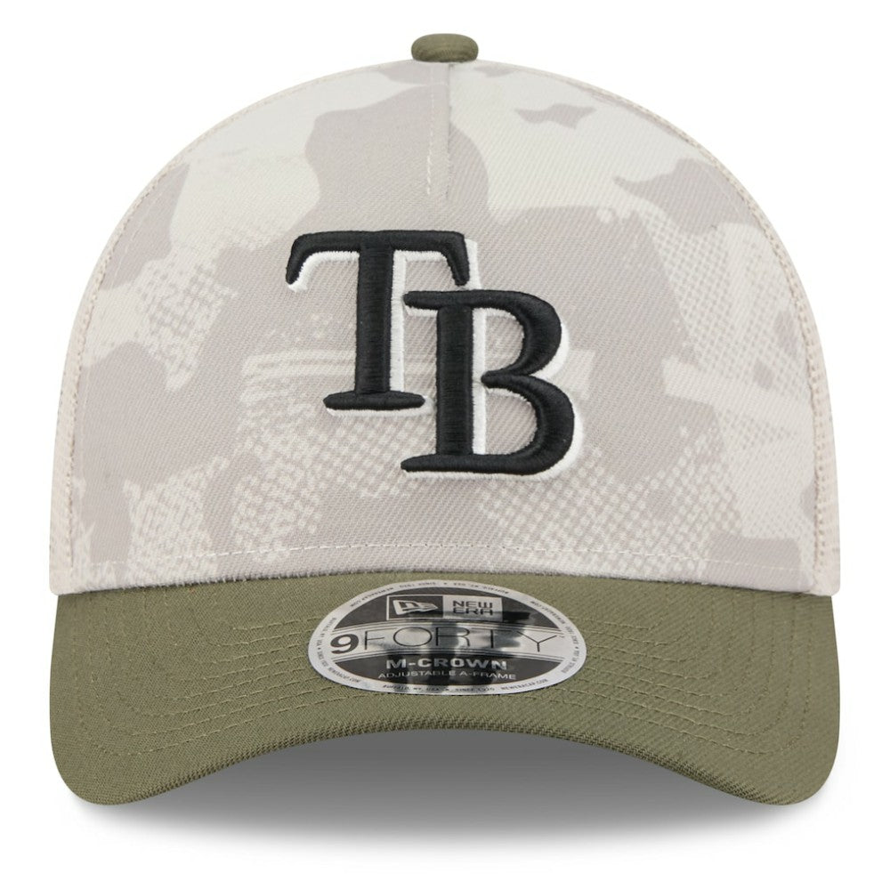 Tampa Bay Rays 2025 Armed Forces Day 9FORTY M-Crown A-Frame Adjustable Hat - Light Beige/Olive | New Era