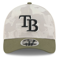 Tampa Bay Rays 2025 Armed Forces Day 9FORTY M-Crown A-Frame Adjustable Hat - Light Beige/Olive | New Era