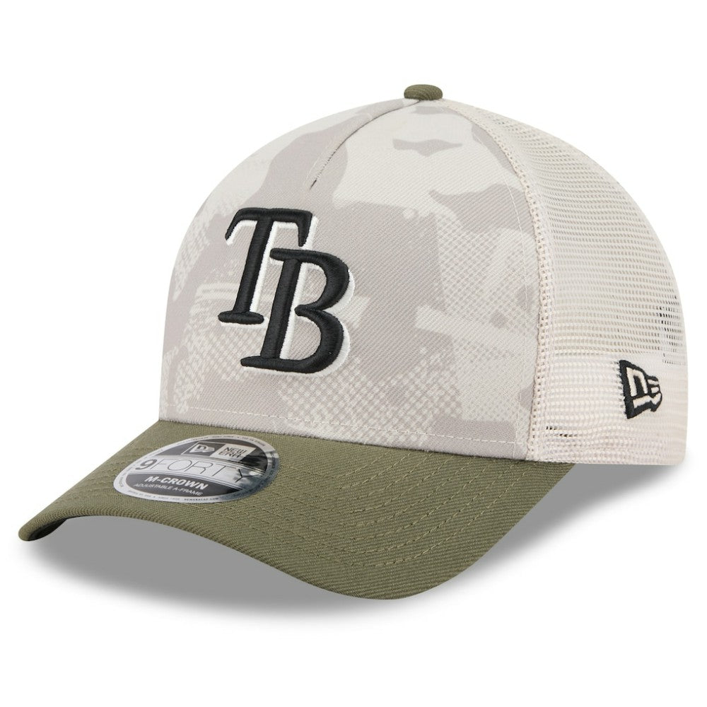 Tampa Bay Rays 2025 Armed Forces Day 9FORTY M-Crown A-Frame Adjustable Hat - Light Beige/Olive | New Era