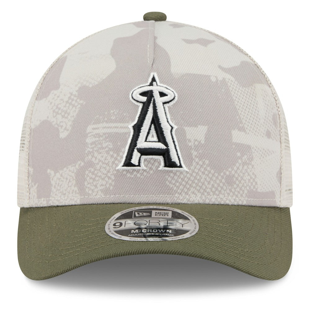 Los Angeles Angels 2025 Armed Forces Day 9FORTY M-Crown A-Frame Adjustable Hat - Light Beige/Olive | New Era