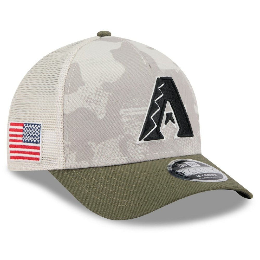 Arizona Diamondbacks 2025 Armed Forces Day 9FORTY M-Crown A-Frame Adjustable Hat - Light Beige/Olive | New Era