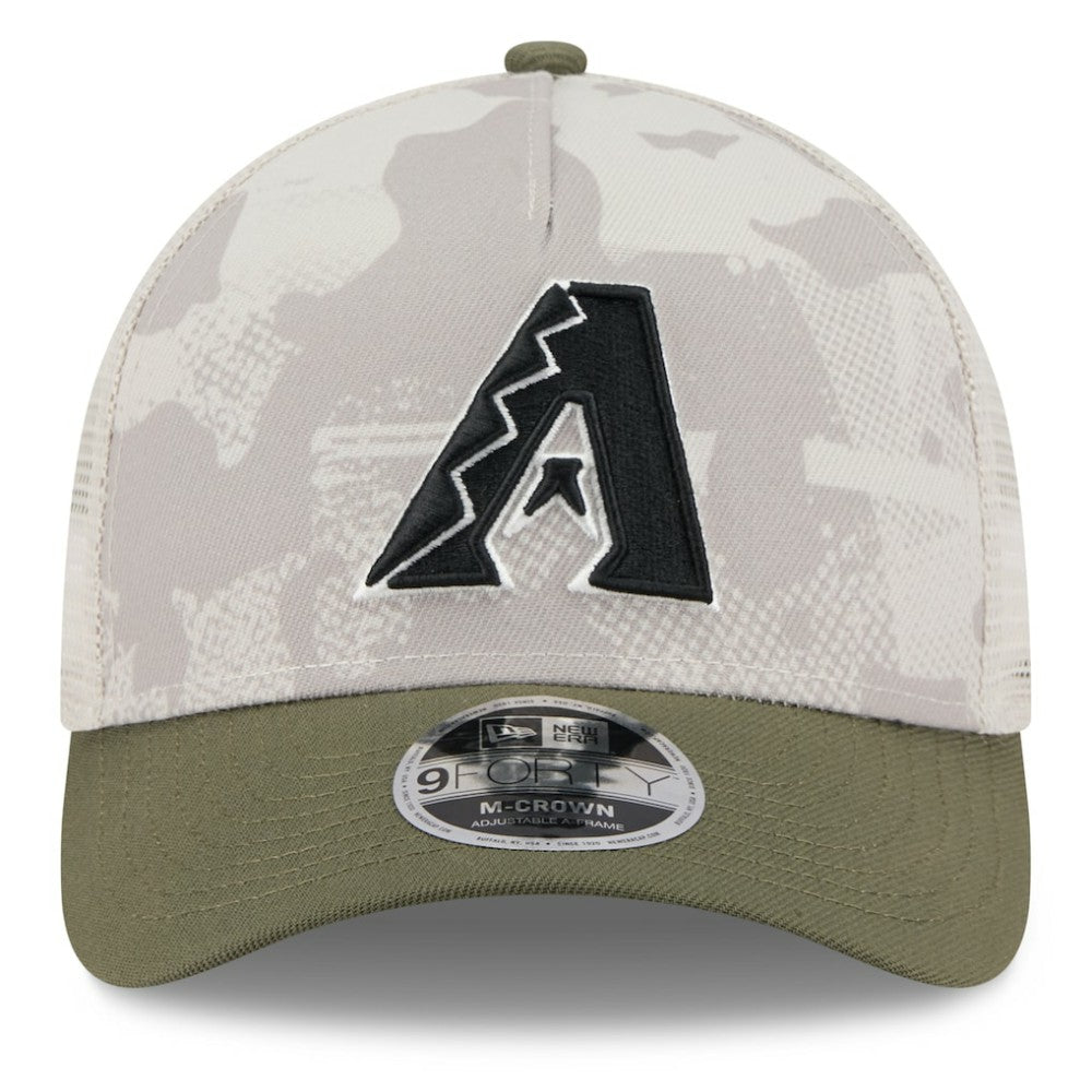 Arizona Diamondbacks 2025 Armed Forces Day 9FORTY M-Crown A-Frame Adjustable Hat - Light Beige/Olive | New Era
