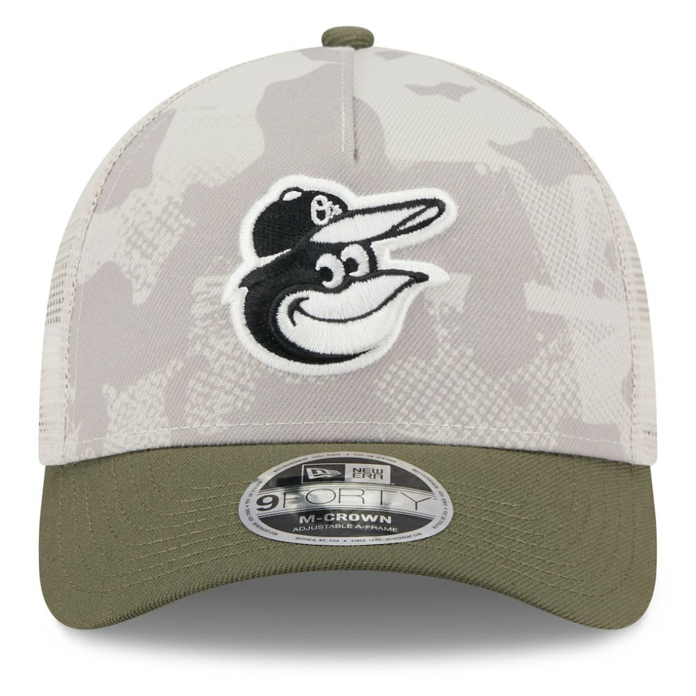 Baltimore Orioles 2025 Armed Forces Day 9FORTY M-Crown A-Frame Adjustable Hat - Light Beige/Olive | New Era