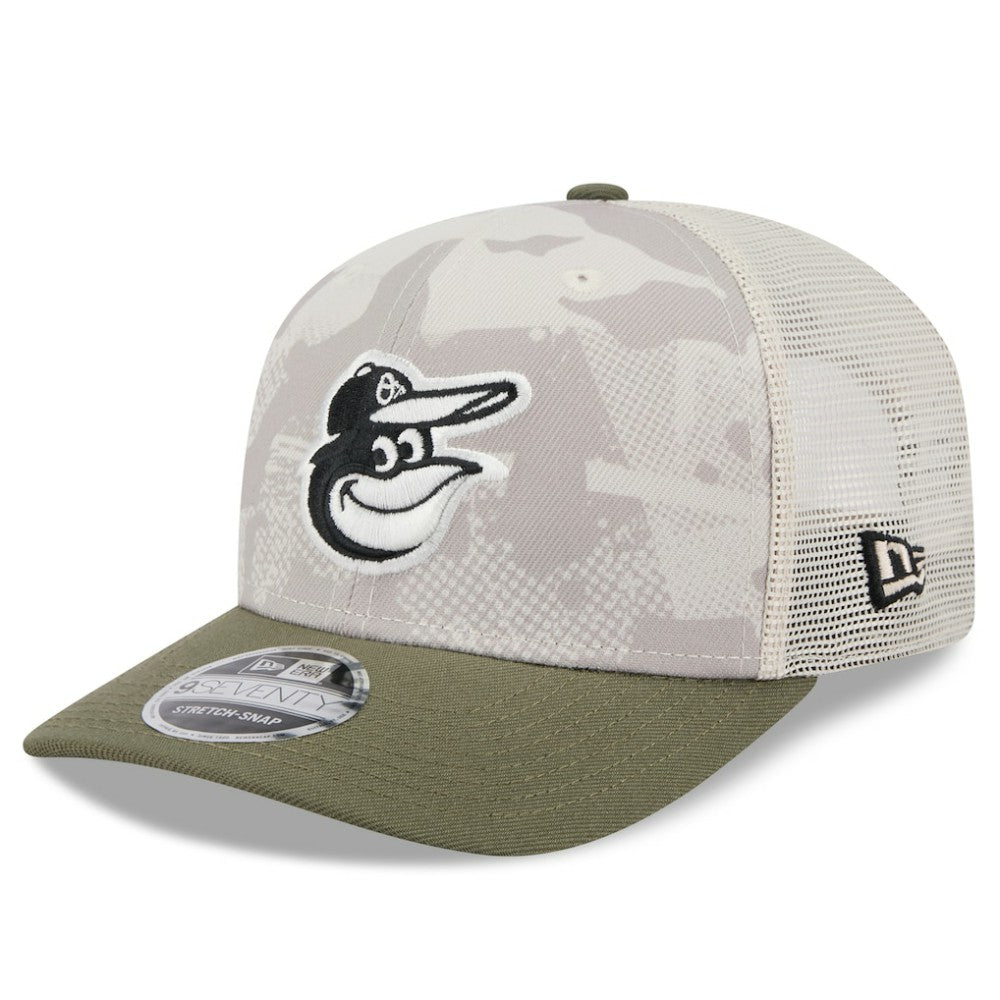 Baltimore Orioles 2025 Armed Forces Day 9SEVENTY Stretch-Snap Hat - Light Beige/Olive | New Era