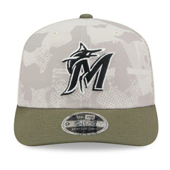 Miami Marlins 2025 Armed Forces Day 9SEVENTY Stretch-Snap Hat - Light Beige/Olive | New Era