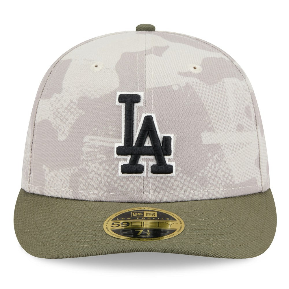 Los Angeles Dodgers 2025 Armed Forces Day Low Profile 59FIFTY Fitted Hat - Light Beige/Olive | New Era