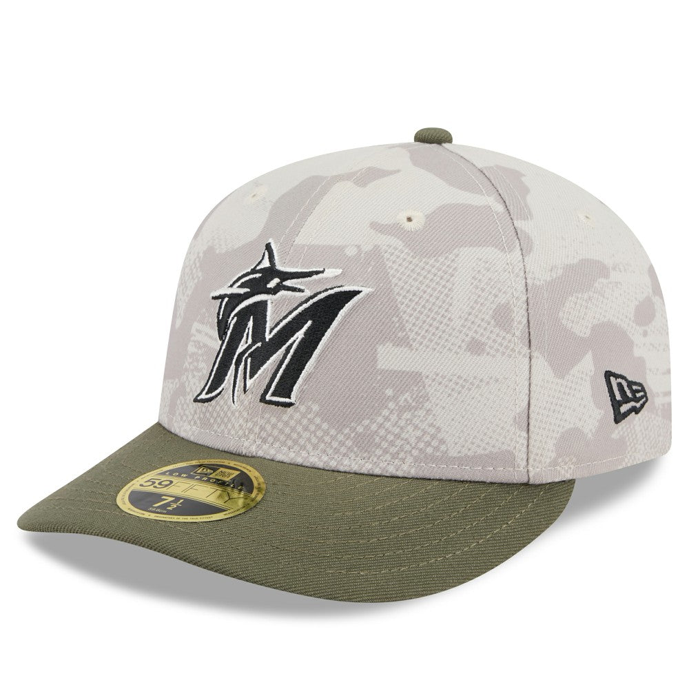 Miami Marlins 2025 Armed Forces Day Low Profile 59FIFTY Fitted Hat - Light Beige/Olive | New Era