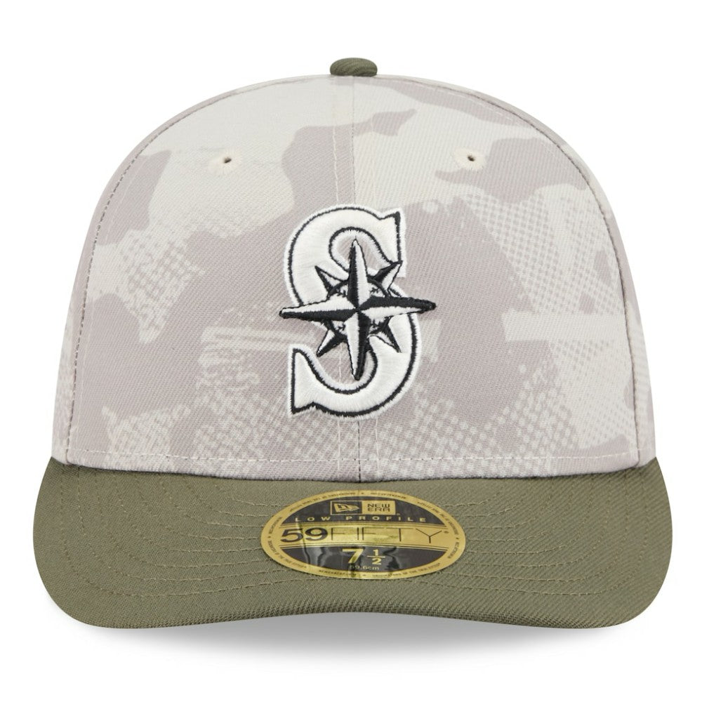 Seattle Mariners 2025 Armed Forces Day Low Profile 59FIFTY Fitted Hat - Light Beige/Olive | New Era