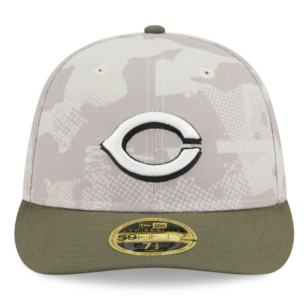 Cincinnati Reds 2025 Armed Forces Day Low Profile 59FIFTY Fitted Hat - Light Beige/Olive | New Era