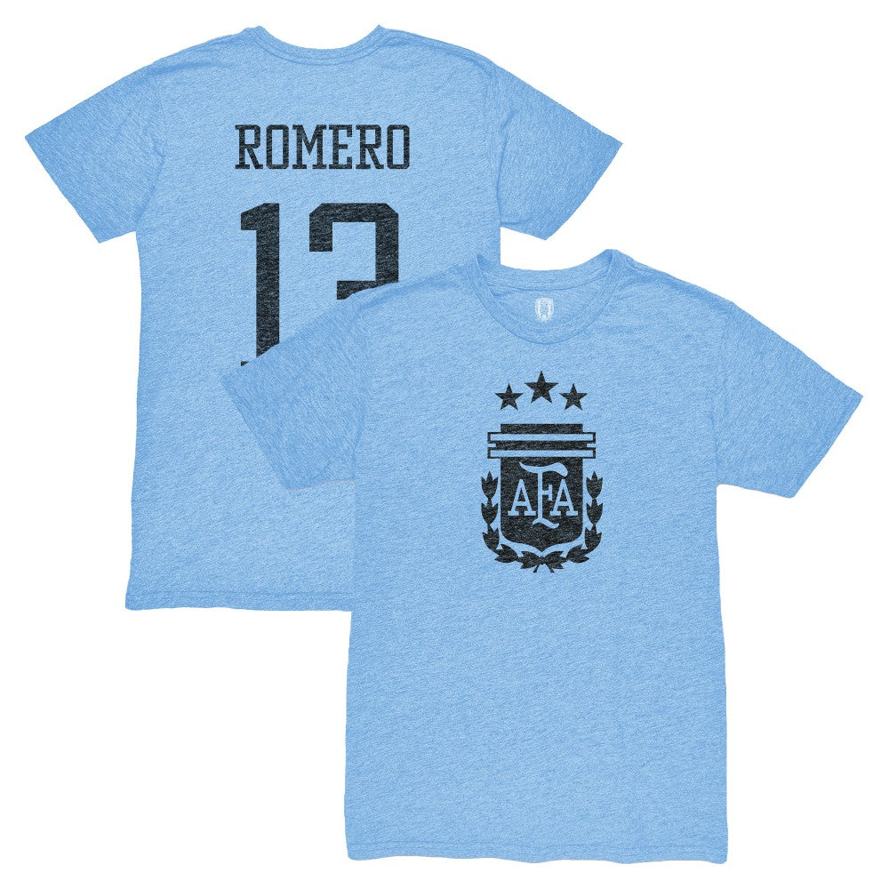 Cristian Romero Argentina National Team 1863FC Player Vintage Tri-Blend T-Shirt - Light Blue sale