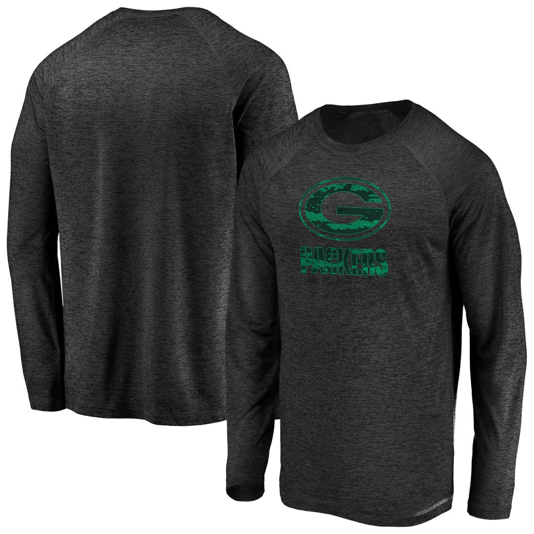Green Bay Packers Iconic Striated Dark Logo Raglan Long Sleeve T-Shirt - Black on sale