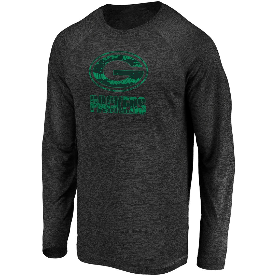 Green Bay Packers Iconic Striated Dark Logo Raglan Long Sleeve T-Shirt - Black on sale