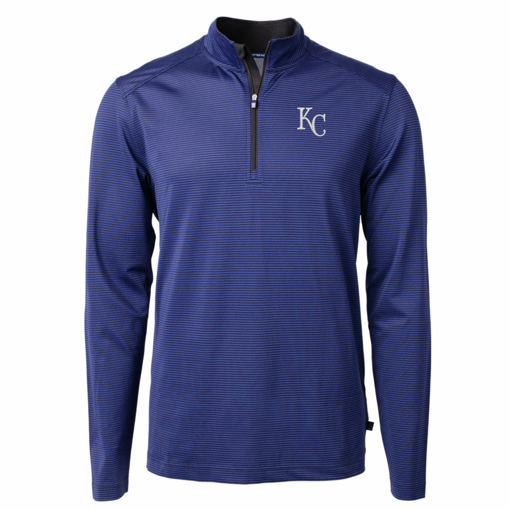 Kansas City Royals Cutter & Buck Big & Tall Virtue Eco Pique Micro Stripe Recycled Quarter-Zip Pullover Top - Blue