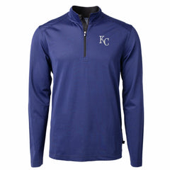Kansas City Royals Cutter & Buck Big & Tall Virtue Eco Pique Micro Stripe Recycled Quarter-Zip Pullover Top - Blue