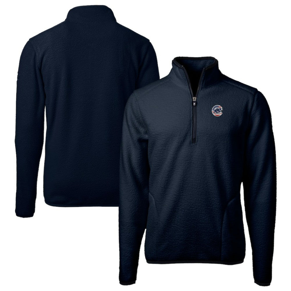 Chicago Cubs Cutter & Buck Big & Tall Americana Cascade Eco Fleece Quarter-Zip Jacket - Navy