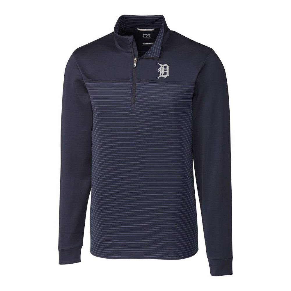 Detroit Tigers Cutter & Buck Big & Tall Traverse Stripe Stretch DryTec Quarter-Zip Top - Navy