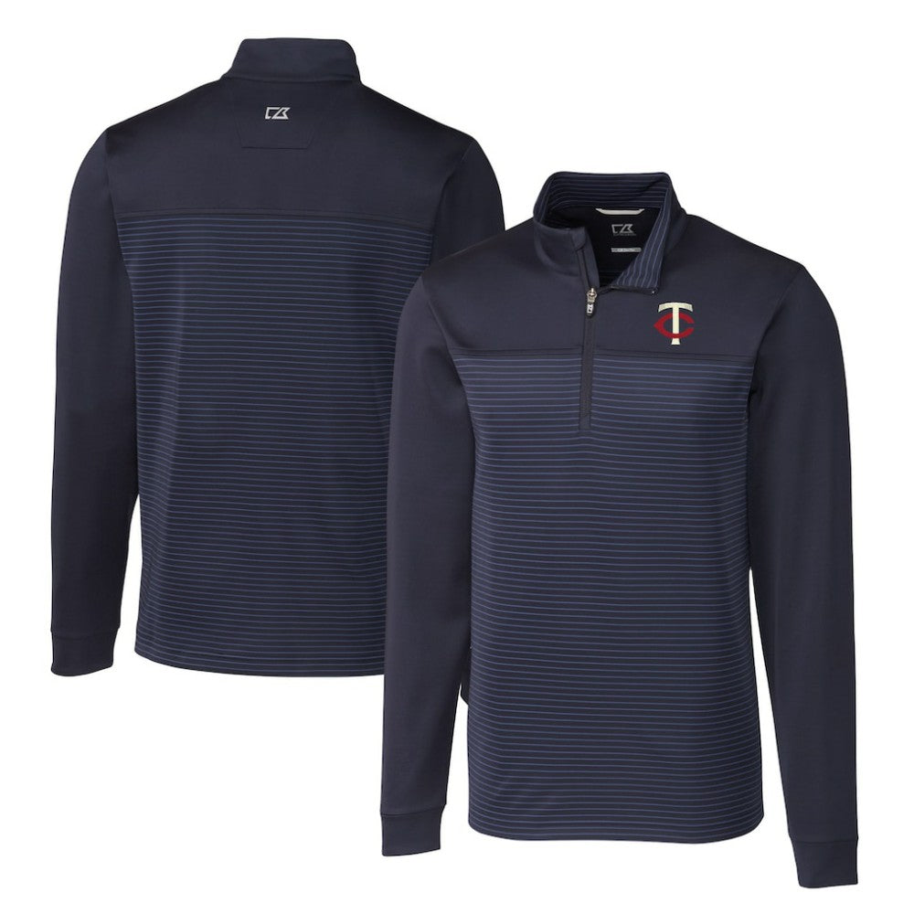 Minnesota Twins Cutter & Buck Big & Tall Traverse Stripe Stretch DryTec Quarter-Zip Top - Navy