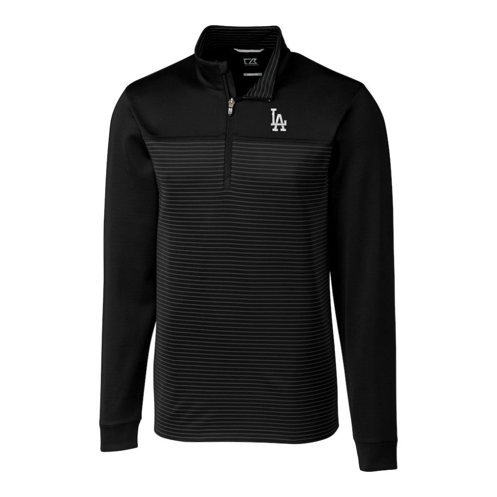 Los Angeles Dodgers Cutter & Buck Big & Tall Traverse Stripe Stretch DryTec Quarter-Zip Top - Black