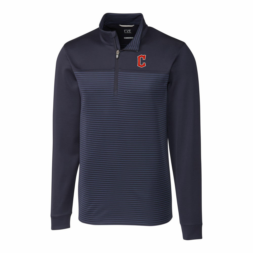 Cleveland Guardians Cutter & Buck Big & Tall Traverse Stripe Stretch DryTec Quarter-Zip Top - Navy