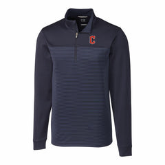 Cleveland Guardians Cutter & Buck Big & Tall Traverse Stripe Stretch DryTec Quarter-Zip Top - Navy