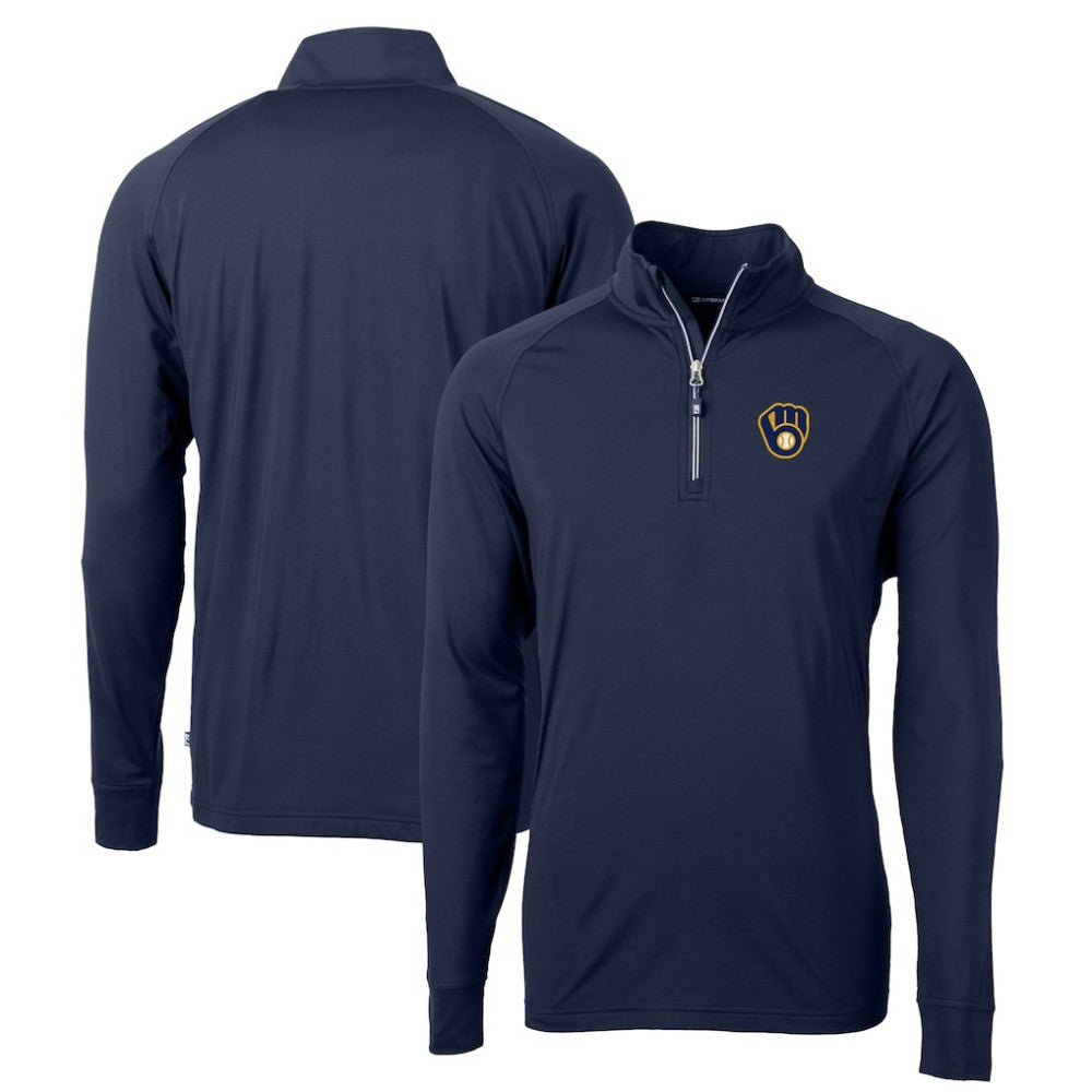Milwaukee Brewers Cutter & Buck Big & Tall Adapt Eco Knit Stretch Recycled Raglan DryTec Quarter-Zip Top - Navy