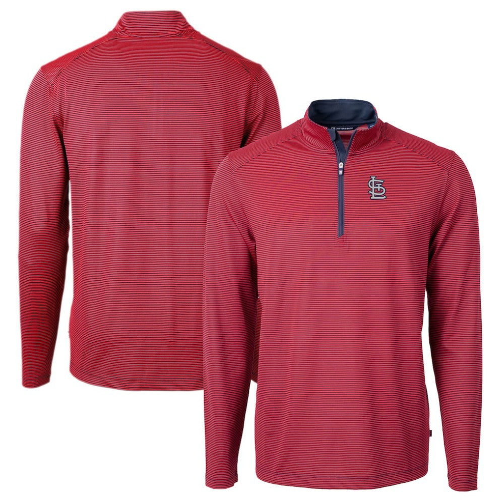 St. Louis Cardinals Cutter & Buck Big & Tall Virtue Eco Pique Micro Stripe Quarter-Zip Jacket - Red