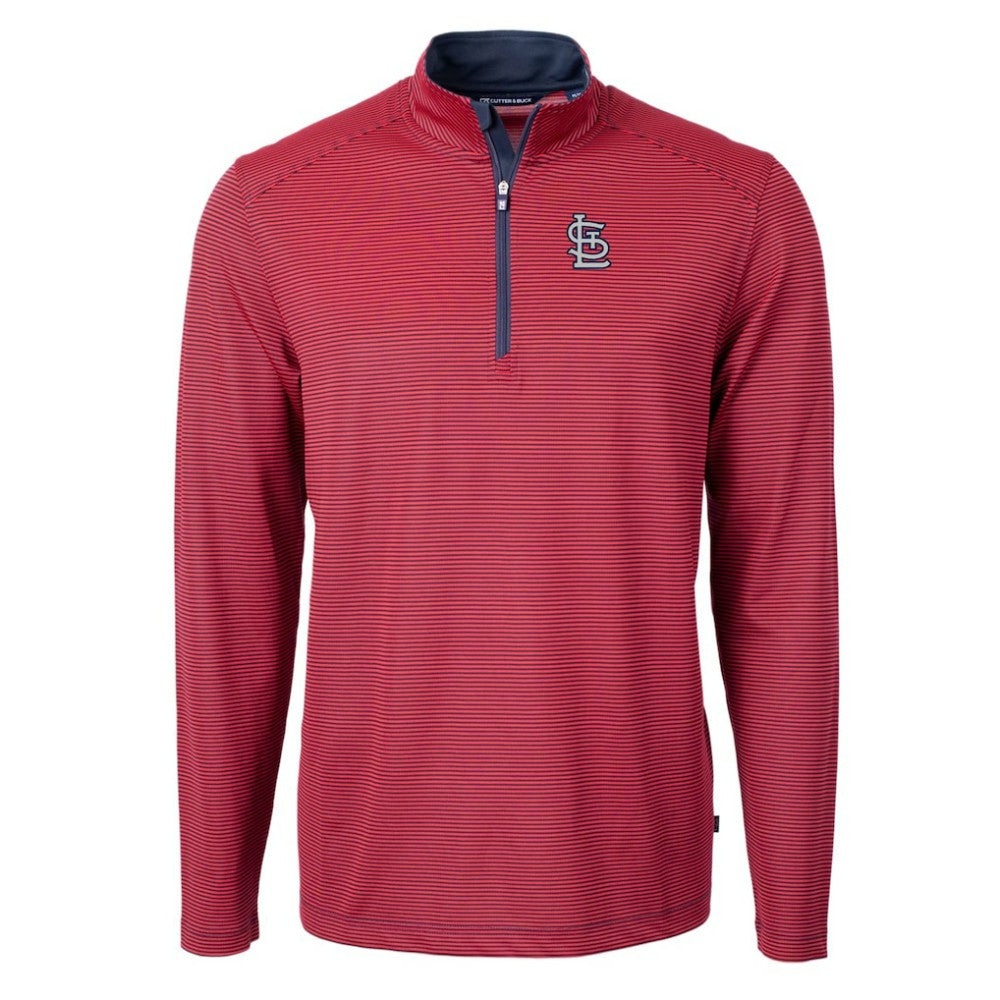 St. Louis Cardinals Cutter & Buck Big & Tall Virtue Eco Pique Micro Stripe Quarter-Zip Jacket - Red