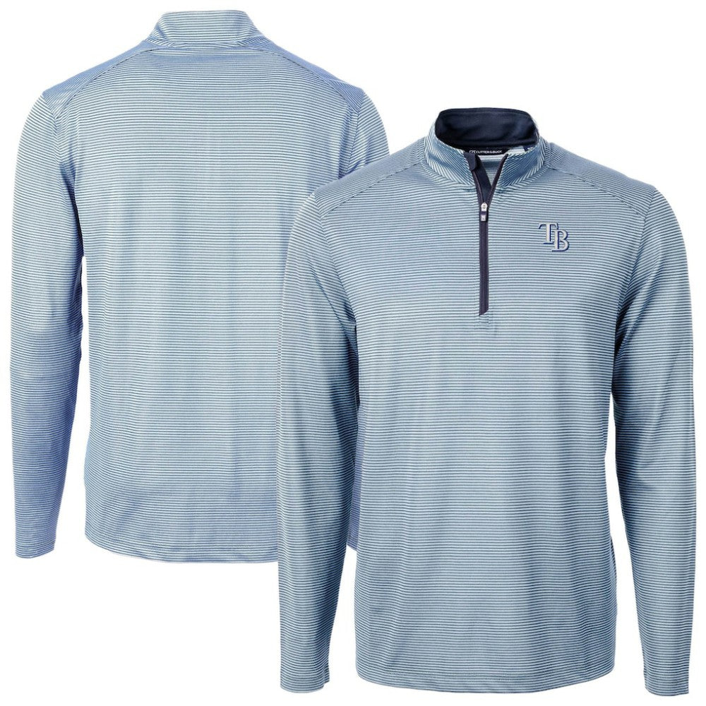 Tampa Bay Rays Cutter & Buck Virtue Eco Pique Micro Stripe Recycled Quarter-Zip Pullover Top - Light Blue