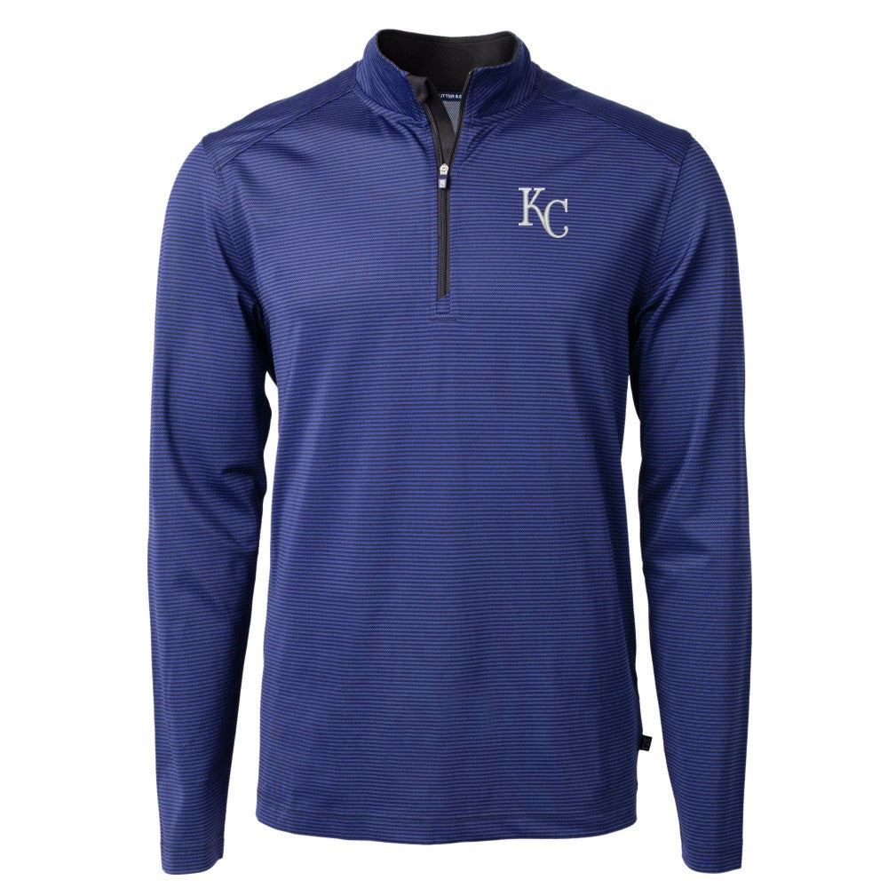 Kansas City Royals Cutter & Buck Virtue Eco Pique Micro Stripe Recycled Quarter-Zip Pullover Top - Royal