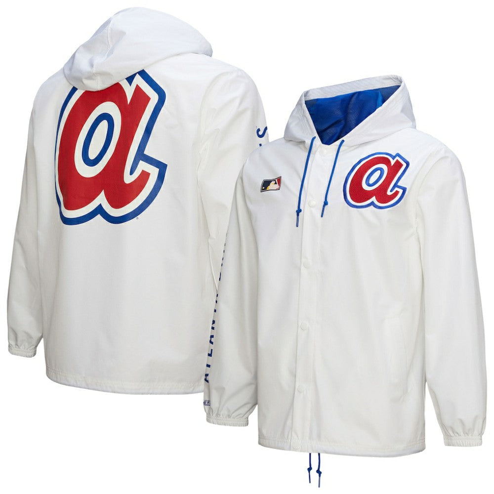 Atlanta Braves Vintage Full-Snap Hooded Coaches Jacket - White | Mitchell & Ness