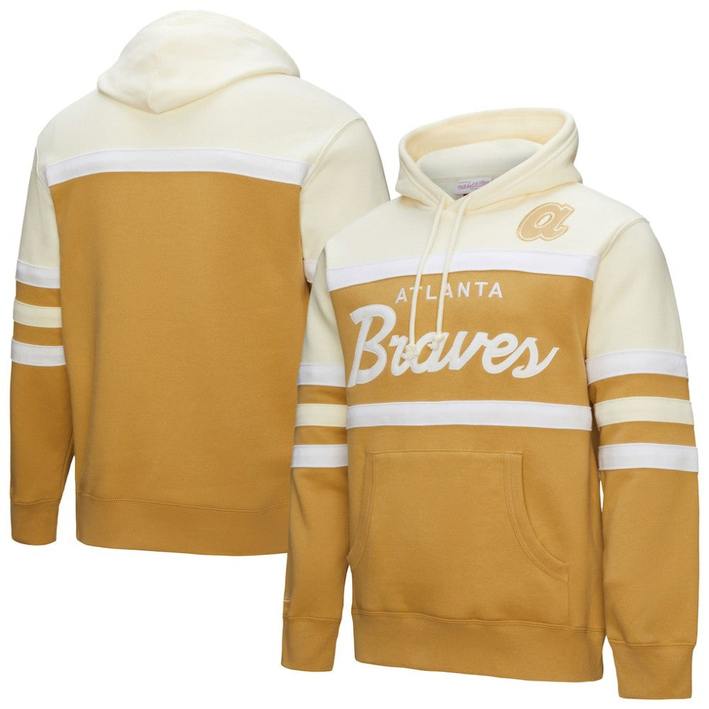 Atlanta Braves Head Coach Pullover Hoodie - Tan/Cream | Mitchell & Ness