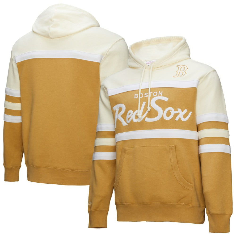 Boston Red Sox Head Coach Pullover Hoodie - Tan/Cream | Mitchell & Ness