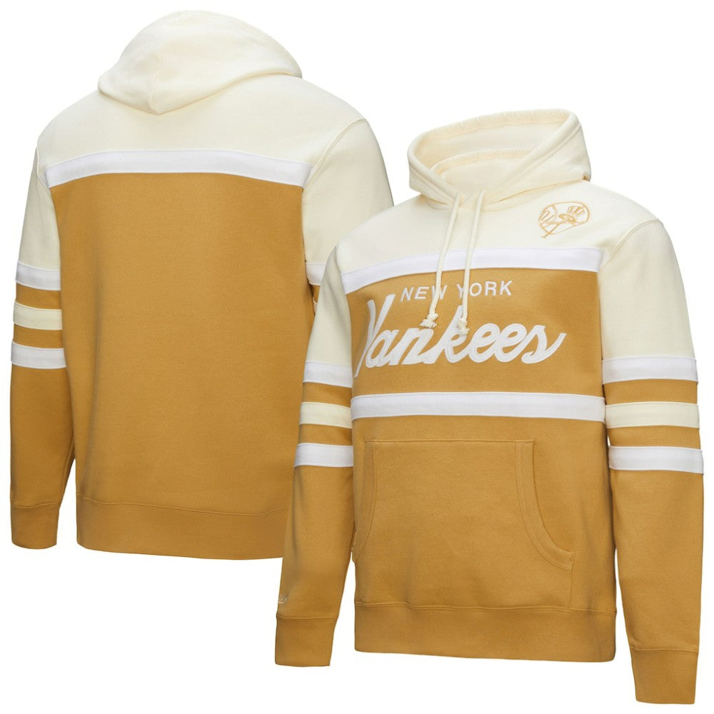 New York Yankees Head Coach Pullover Hoodie - Tan/Cream | Mitchell & Ness
