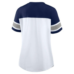Dallas Cowboys Women's Athena Rhinestone Lace-Up V-Neck T-Shirt - White/Navy cheap