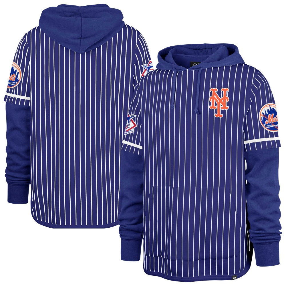 New York Mets Pinstripe Double Header Pullover Hoodie - Royal | 47 brand
