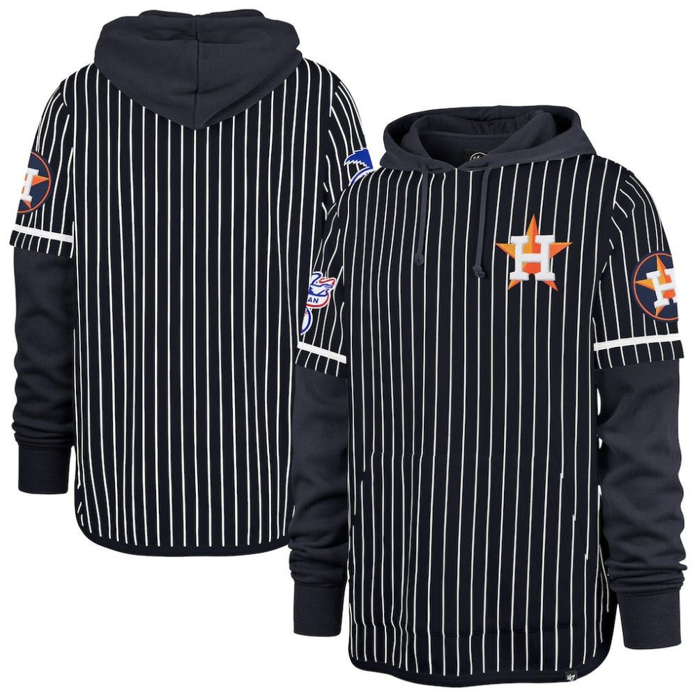 Houston Astros Pinstripe Double Header Pullover Hoodie - Navy | 47 brand