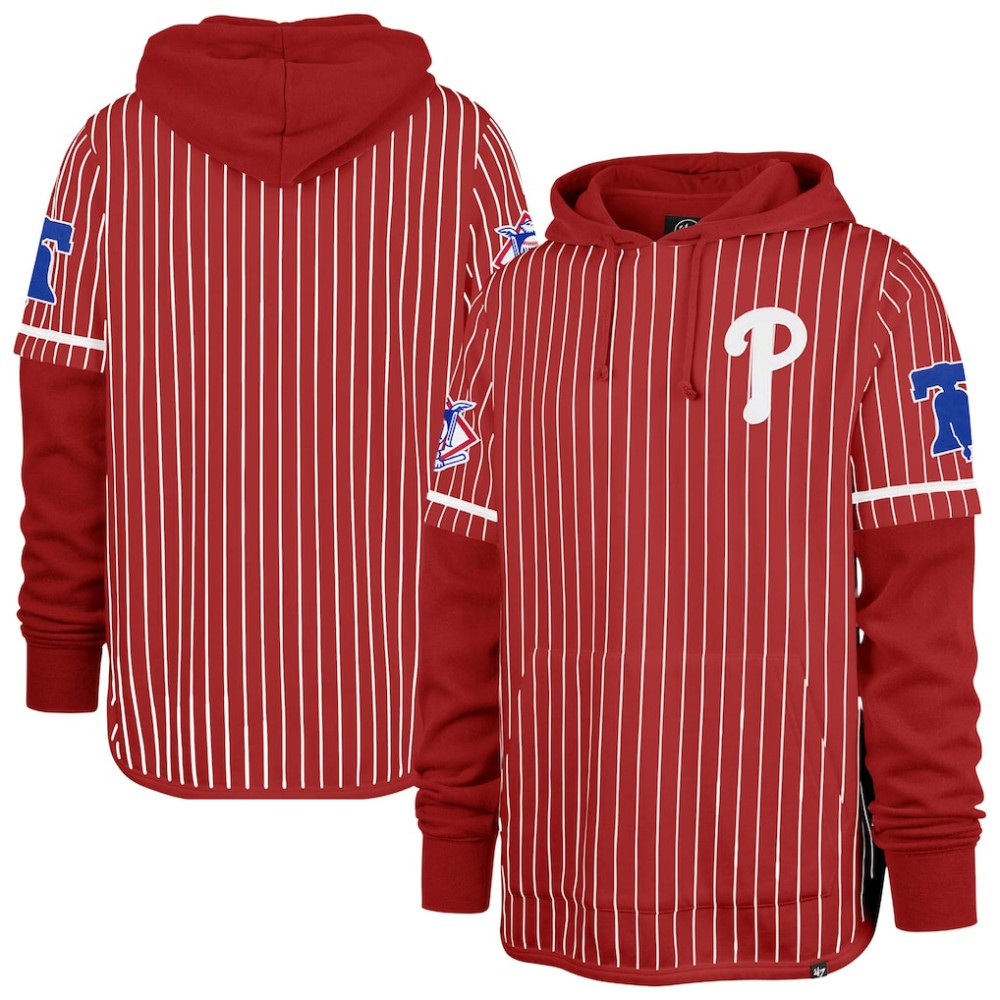Philadelphia Phillies Pinstripe Double Header Pullover Hoodie - Red | 47 brand