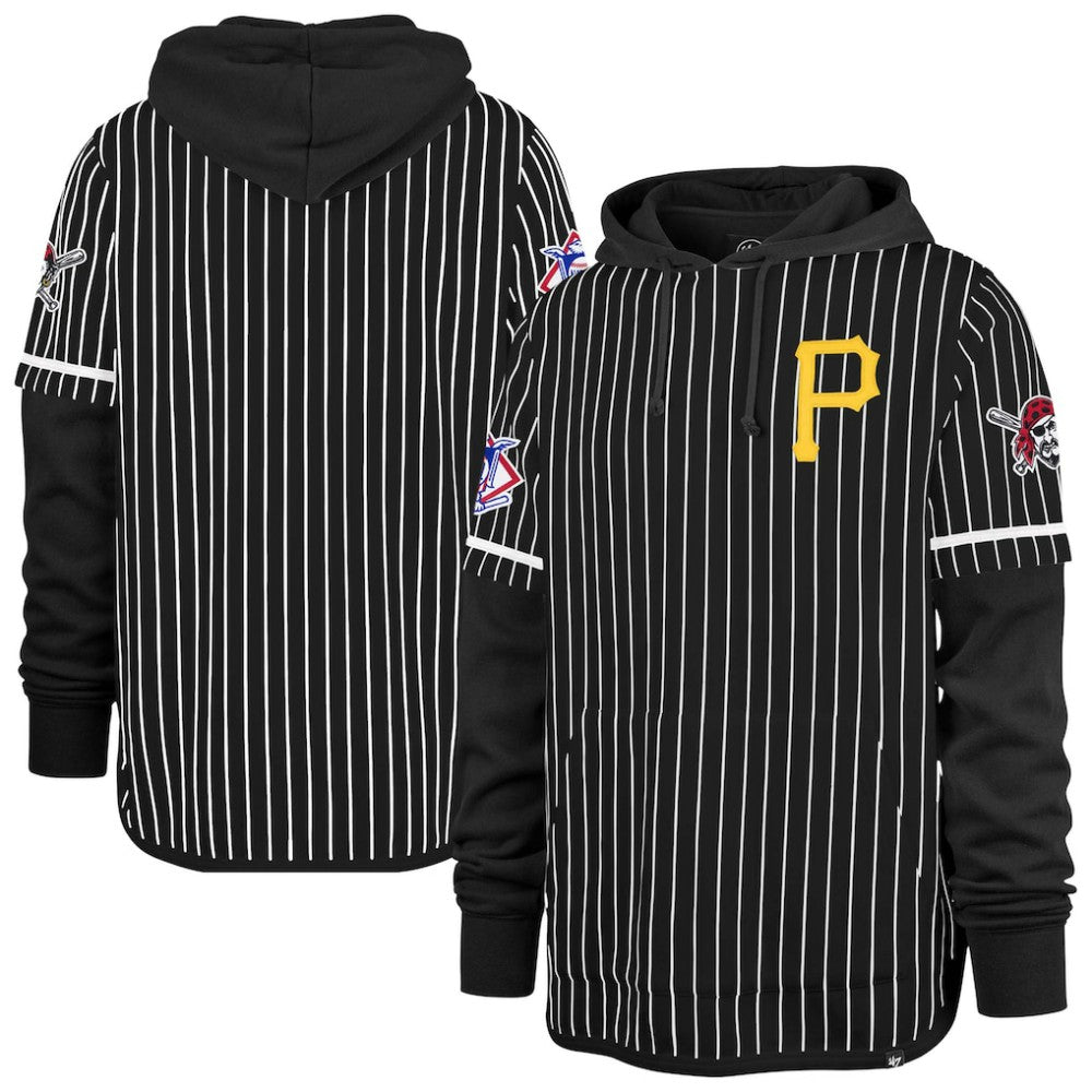 Pittsburgh Pirates Pinstripe Double Header Pullover Hoodie - Black | 47 brand