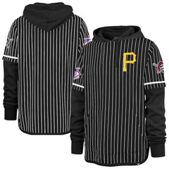 Pittsburgh Pirates Pinstripe Double Header Pullover Hoodie - Black | 47 brand