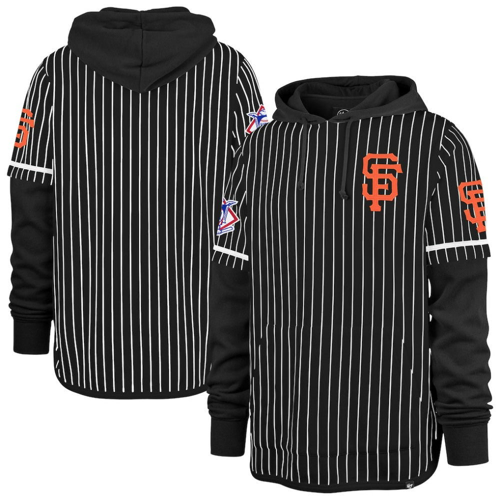 San Francisco Giants Pinstripe Double Header Pullover Hoodie - Black | 47 brand