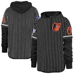 Baltimore Orioles Pinstripe Double Header Pullover Hoodie - Black | 47 brand