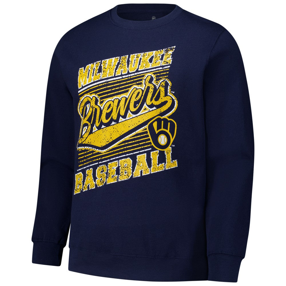 Milwaukee Brewers Stitches Lightweight Crew Sweatshirt - Navy