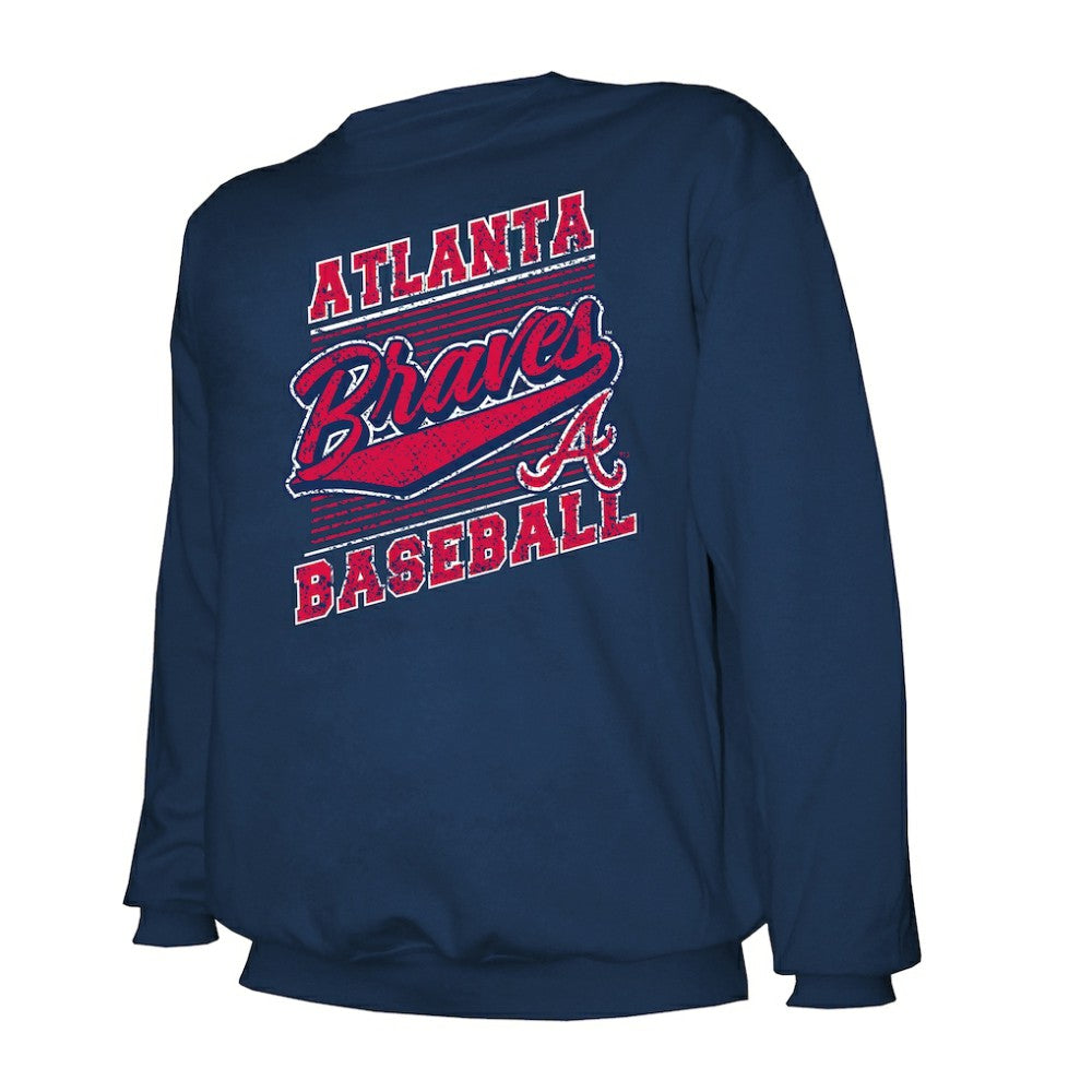 Atlanta Braves Stitches Lightweight Crew Sweatshirt - Navy