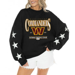 Washington Commanders Gameday Couture Women's Rhinestone Star Sleeve Settle the Score Oversized Tri-Blend Pullover - Black sale