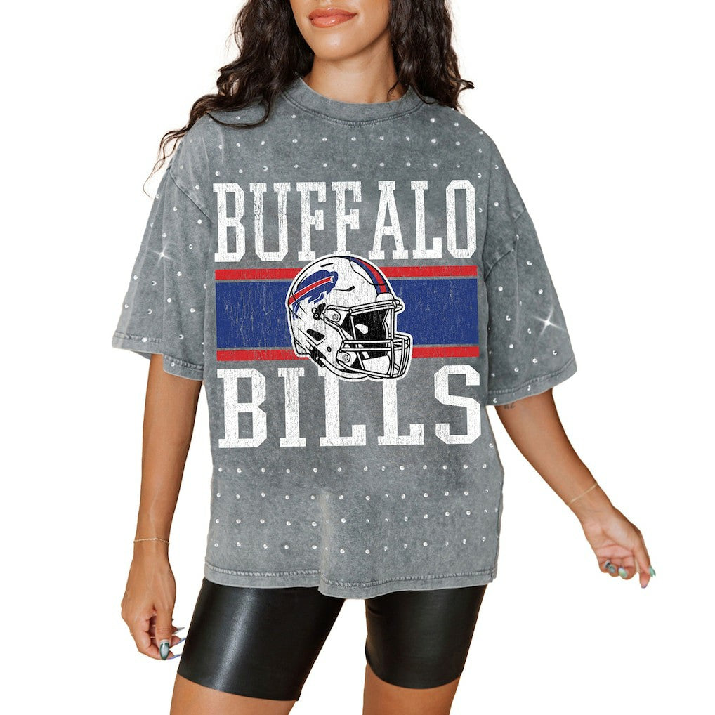 Buffalo Bills Gameday Couture Women's Oversized Mini Rhinestone Classic T-Shirt - Gray cheap
