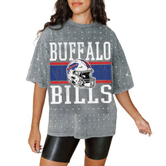 Buffalo Bills Gameday Couture Women's Oversized Mini Rhinestone Classic T-Shirt - Gray cheap